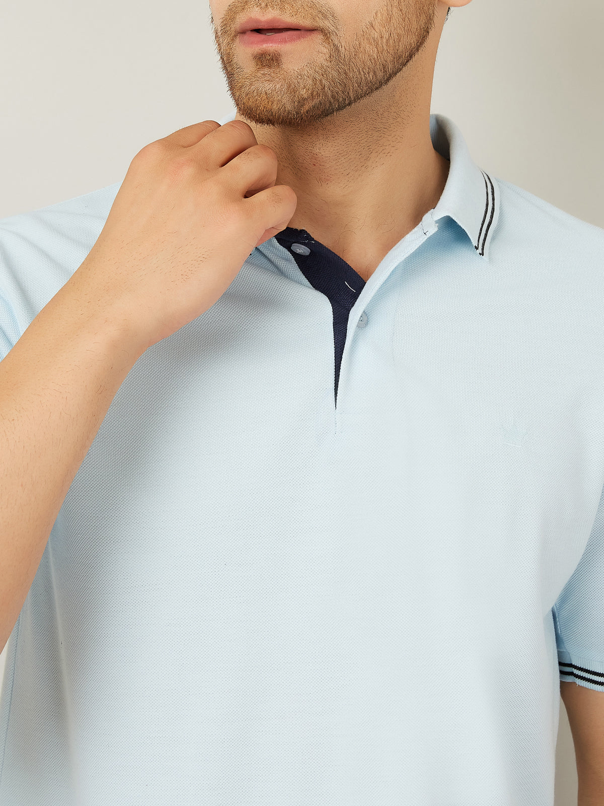 Louis Monarch Men Polo Neck Cotton Blend Sky Blue T-Shirt