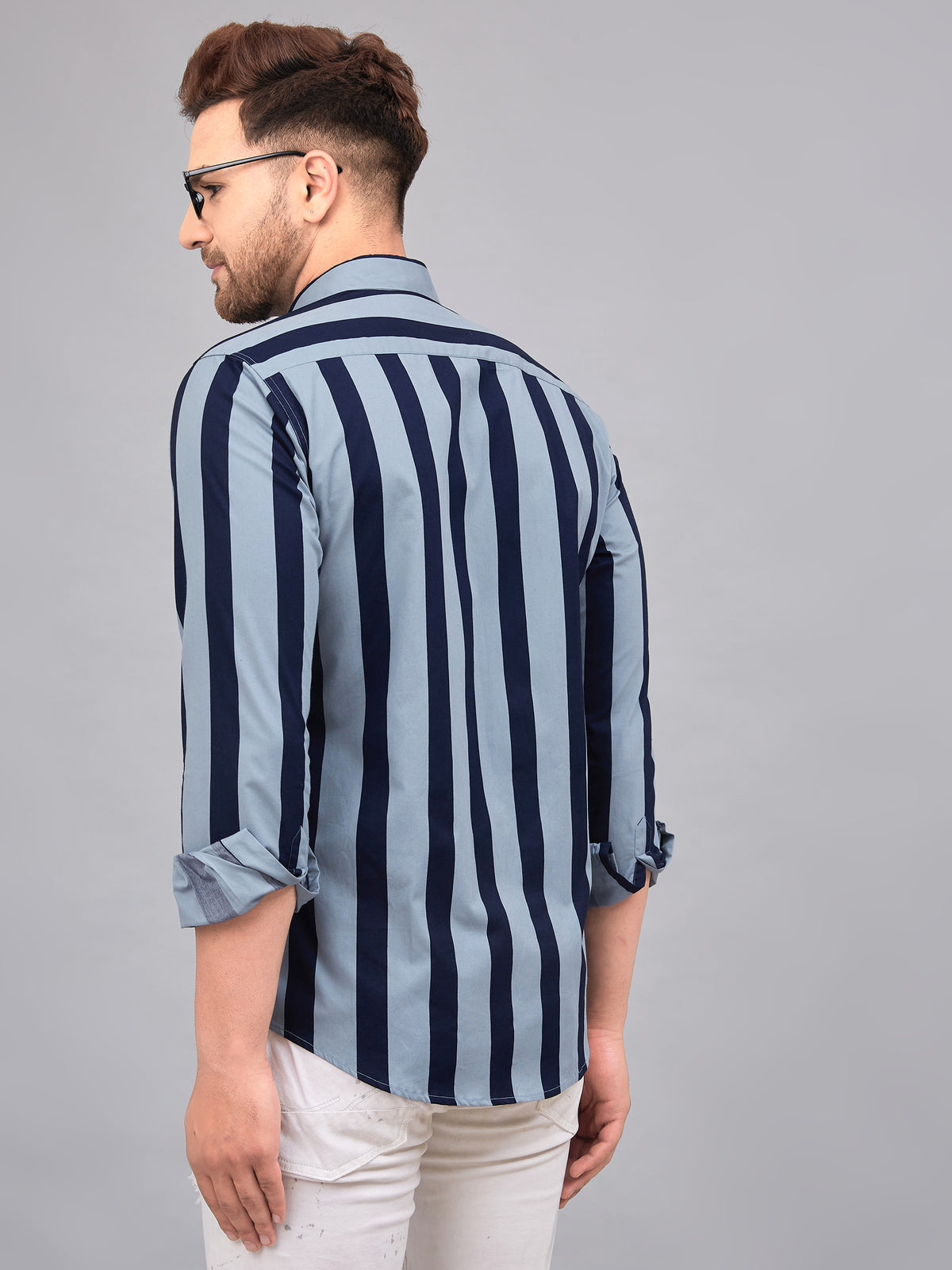 Louis Monarch Men Regular Fit Blue Striped Spread Collar Casual Shirt