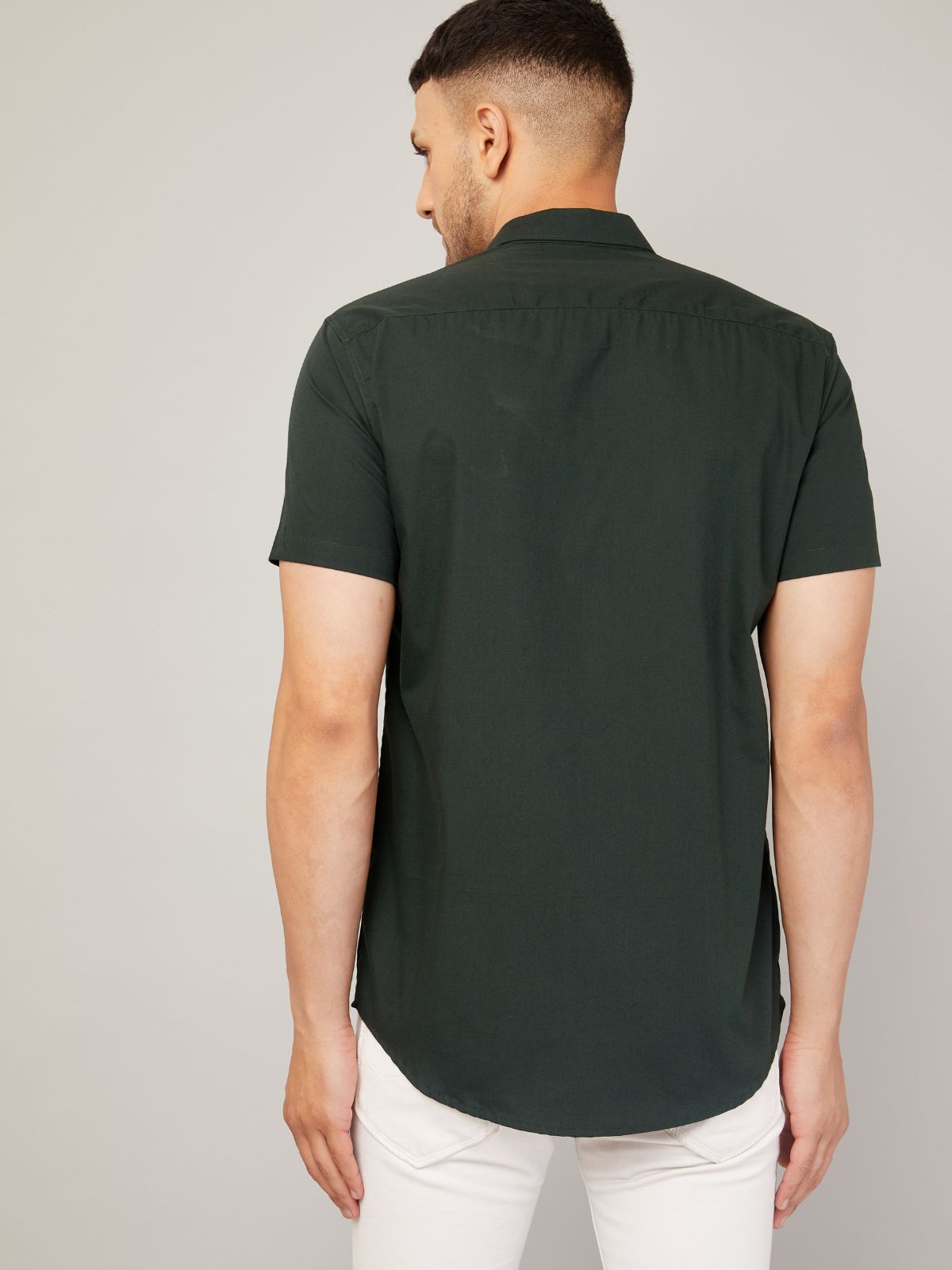 Louis Monarch Men Regular Fit Solid Dark Green Spread Collar Casual Half Shirt