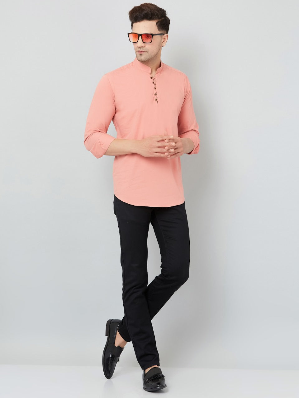 Louis Monarch Men Solid Peach Pure Cotton Straight Short Kurta
