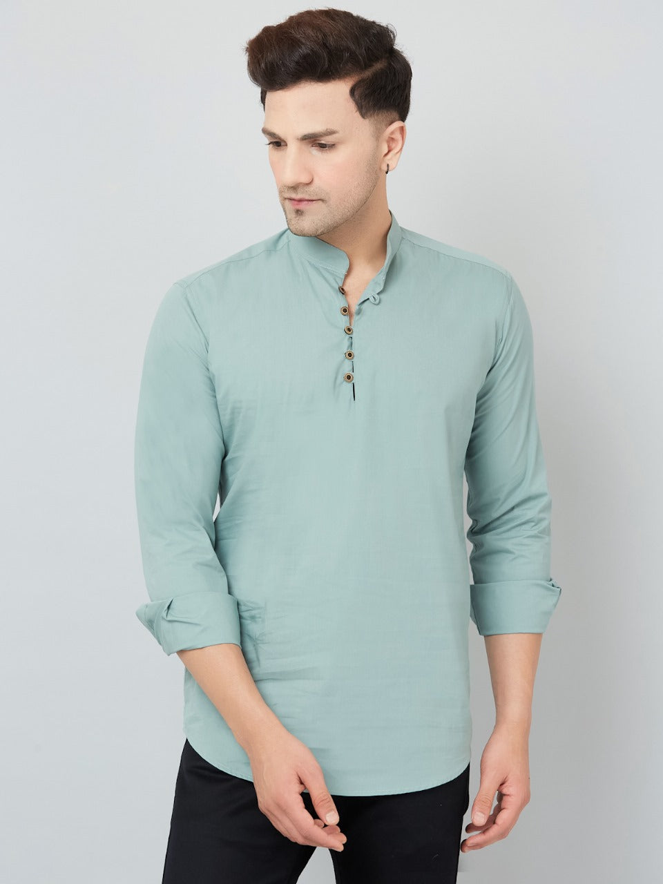 Louis Monarch Men Solid Pista Pure Cotton Straight Short Kurta