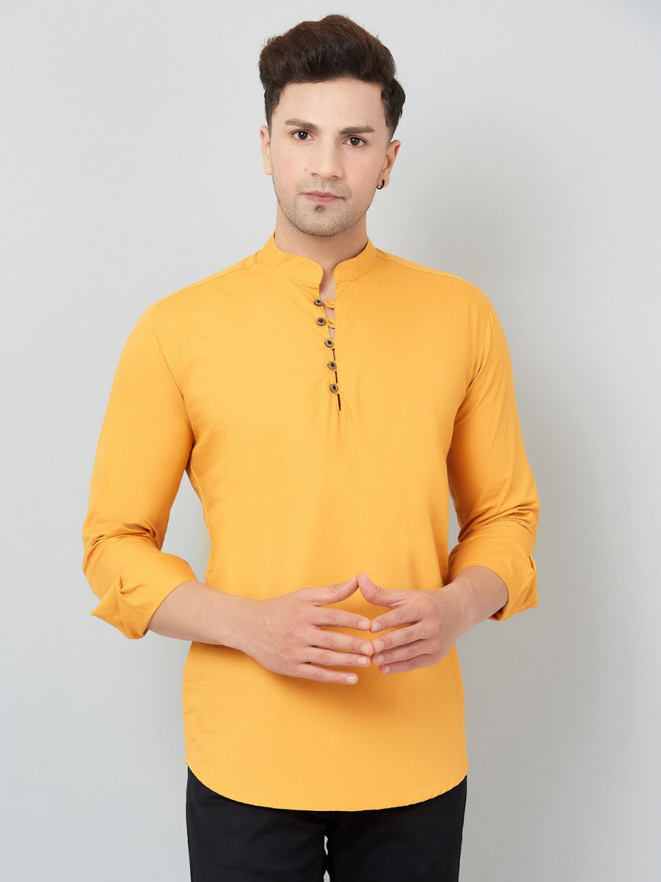 Louis Monarch Men Solid Yellow Pure Cotton Straight Short Kurta