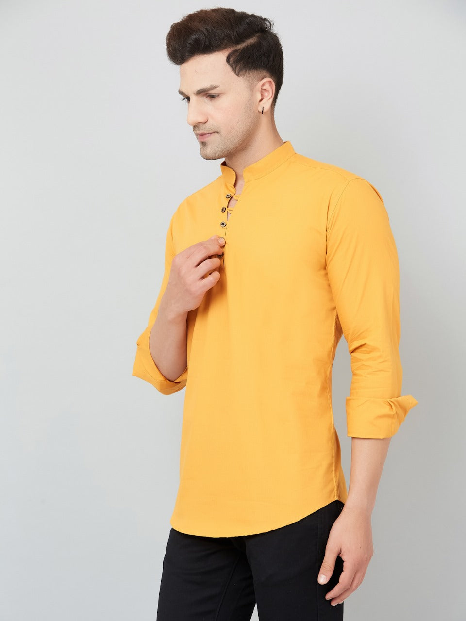 Louis Monarch Men Solid Yellow Pure Cotton Straight Short Kurta