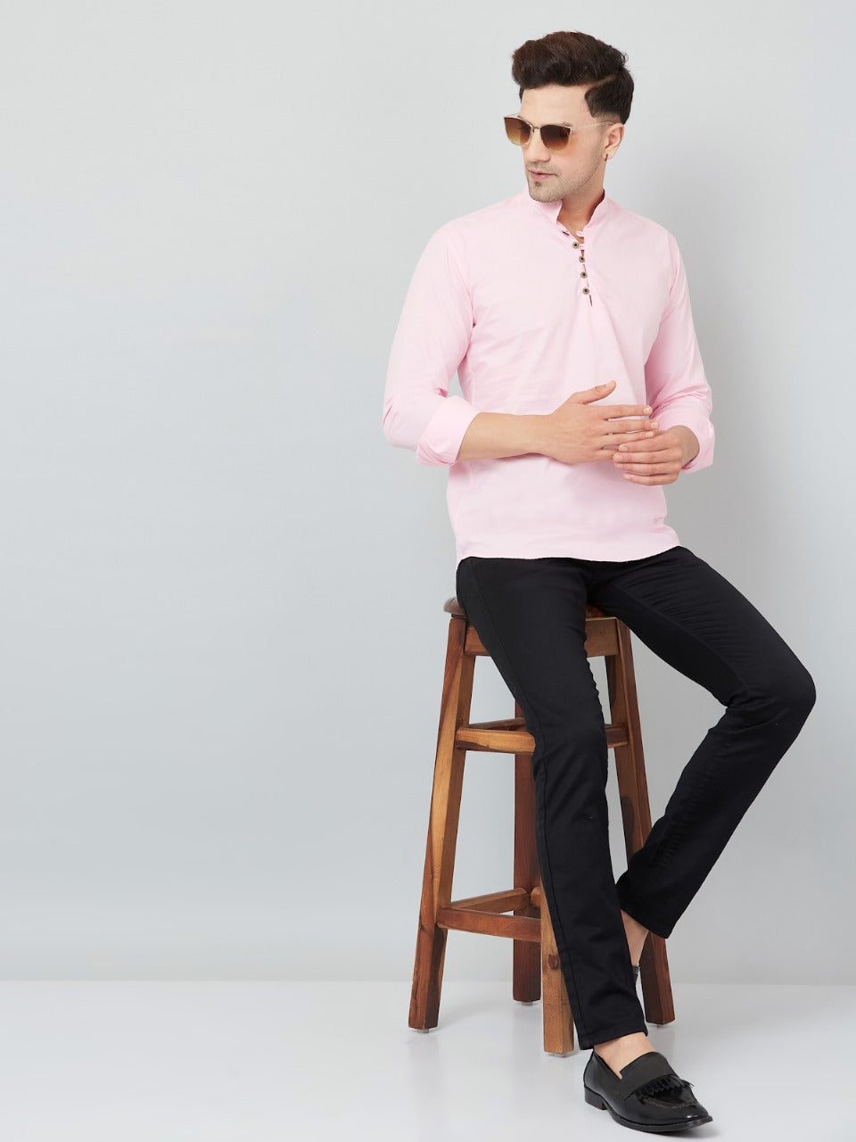 Louis Monarch Men Solid Pink Pure Cotton Straight Short Kurta