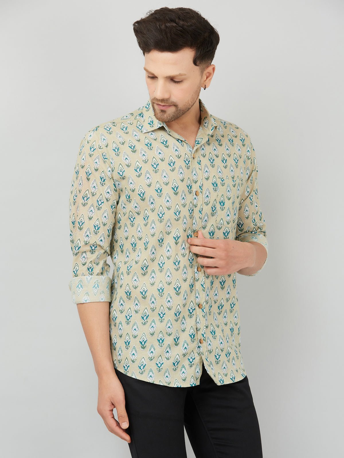 Louis Monarch Premium Camel Jaipuri Printed Cotton Casual Shirt