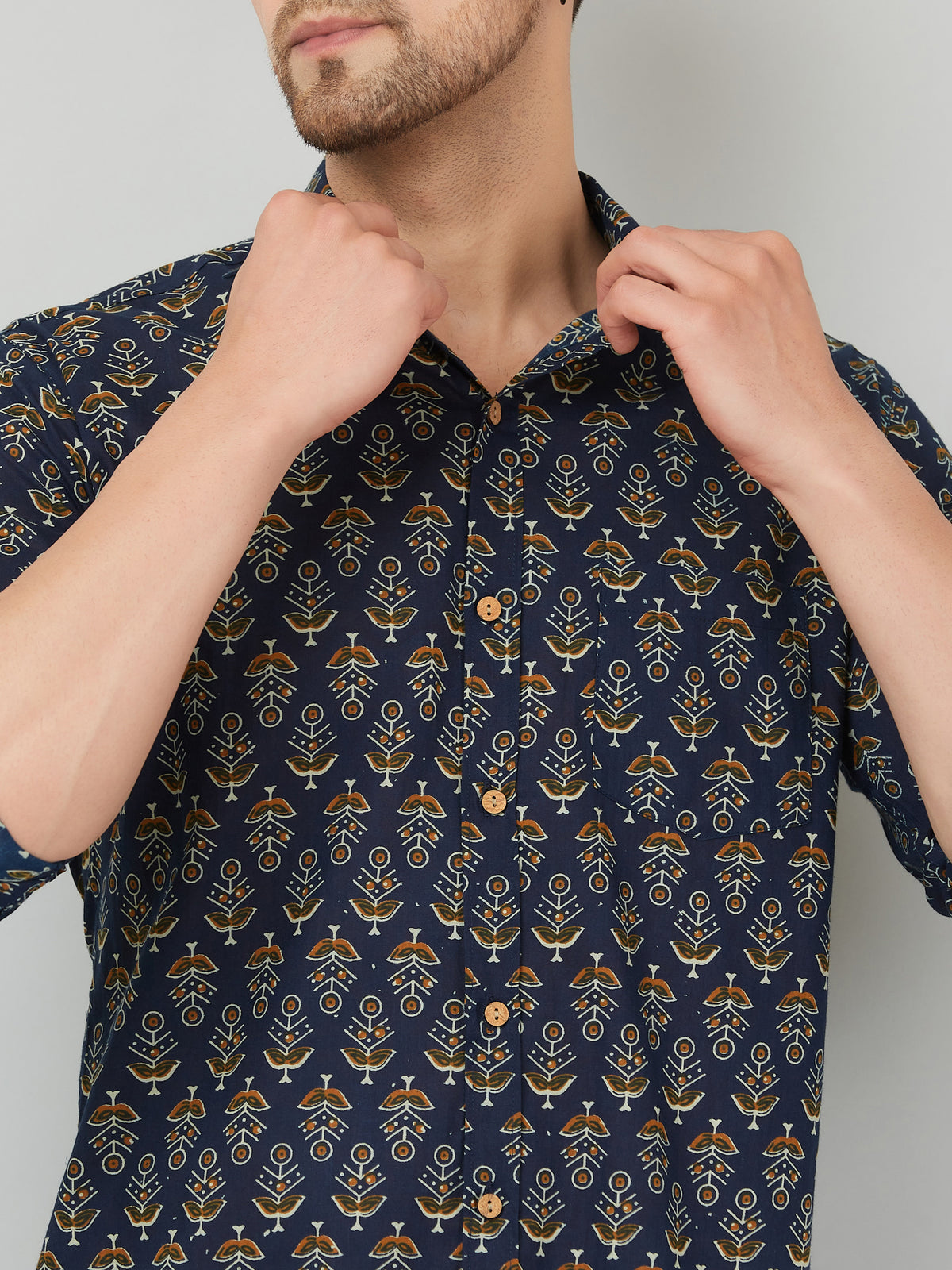 Louis Monarch Premium Blue Jaipuri Printed Cotton Casual Shirt