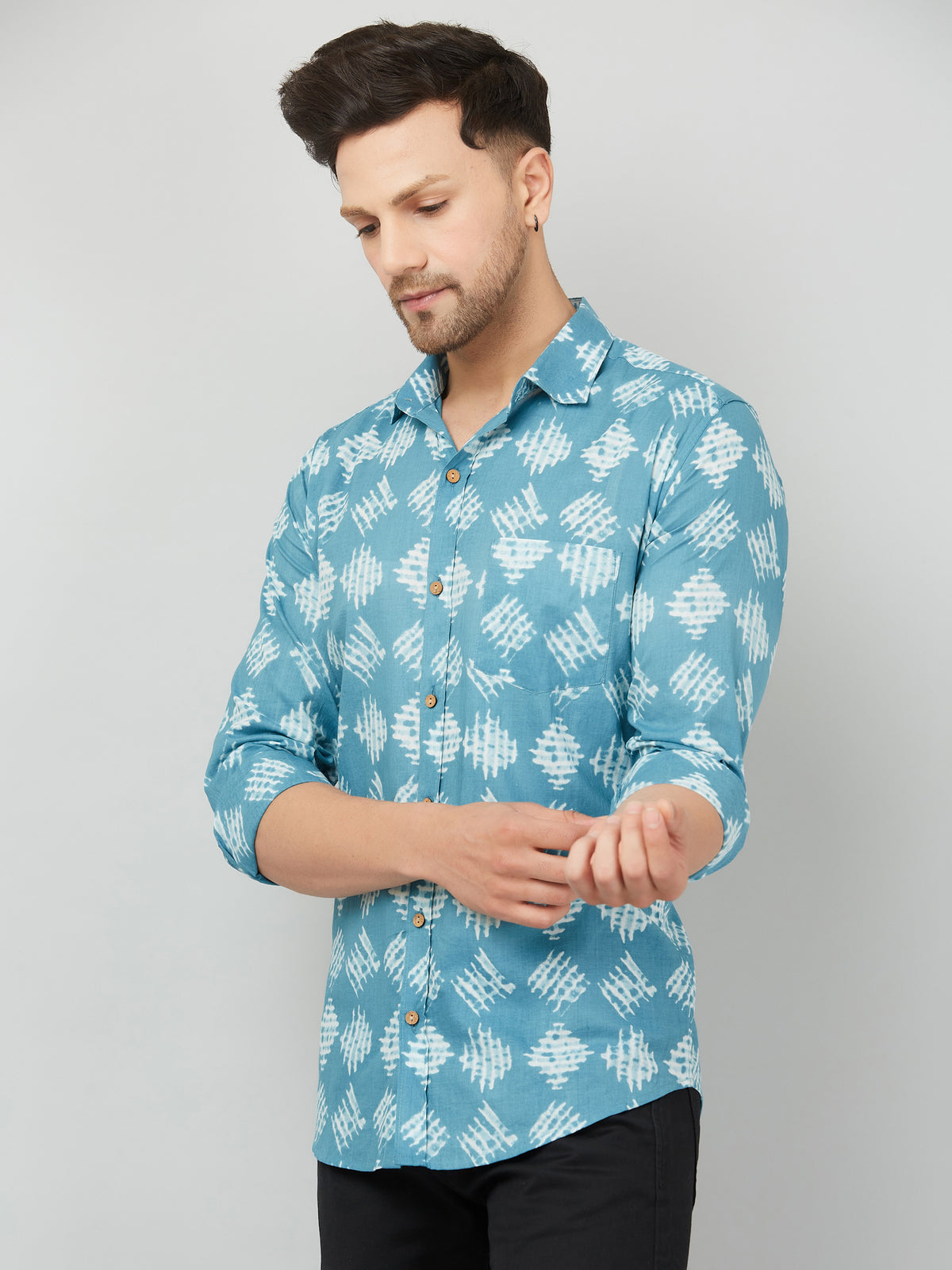 Louis Monarch Premium Sky Blue Jaipuri Printed Cotton Casual Shirt