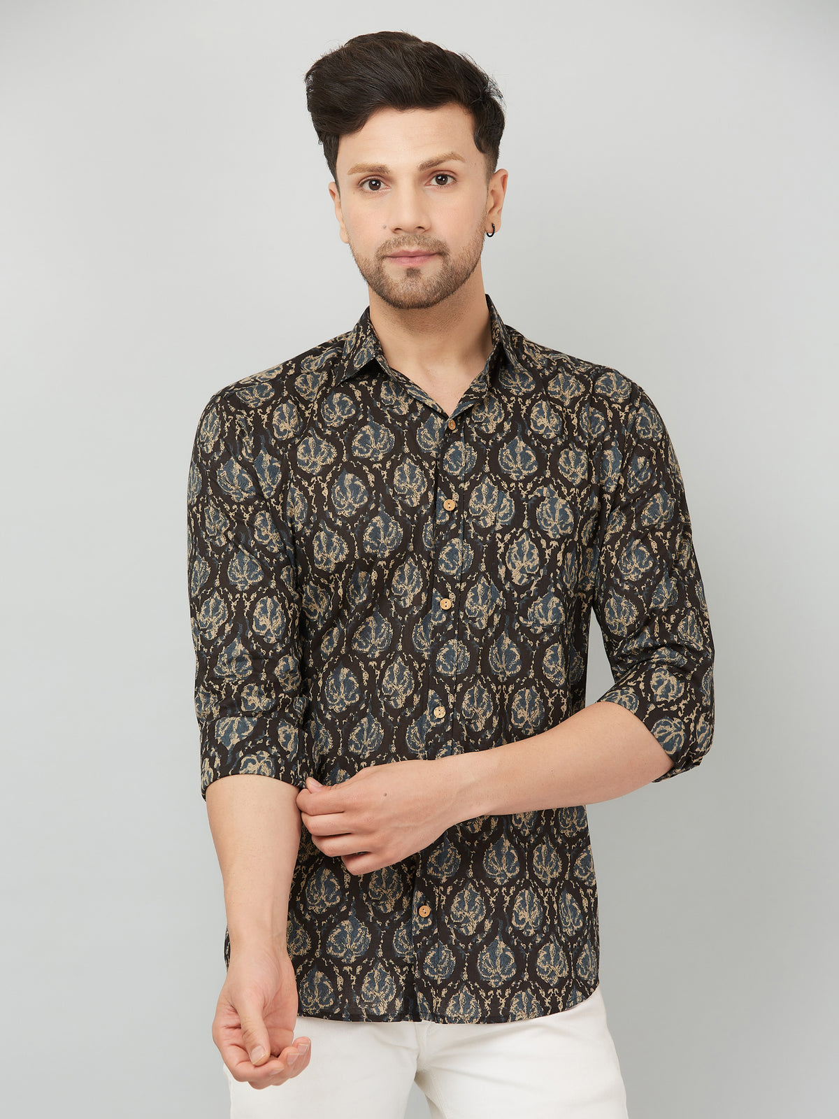 Louis Monarch Premium Black Jaipuri Printed Cotton Casual Shirt