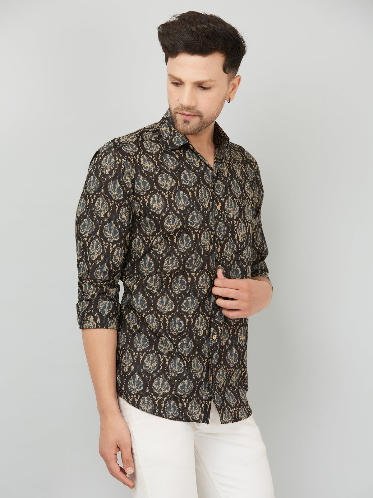 Louis Monarch Premium Black Jaipuri Printed Cotton Casual Shirt