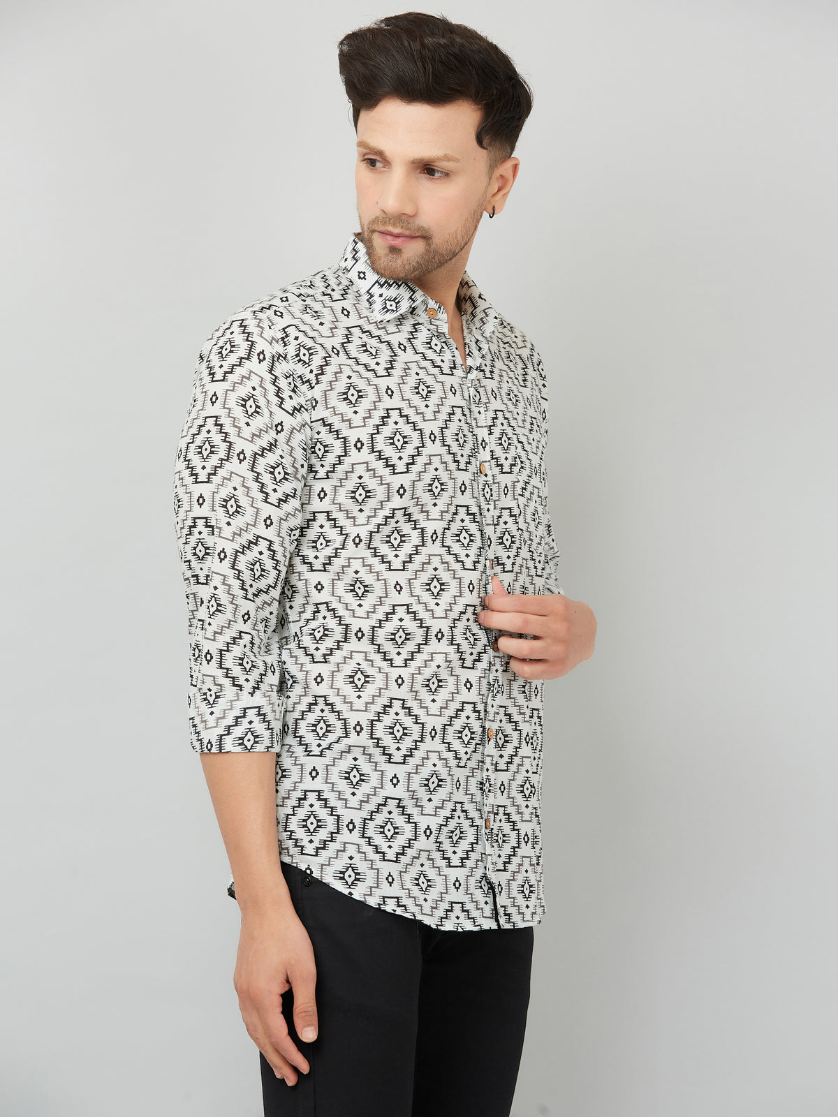 Louis Monarch Premium  White Jaipuri Printed Cotton Casual Shirt
