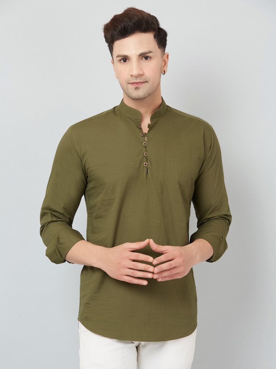 Louis Monarch Men Solid Green Pure Cotton Straight Short Kurta