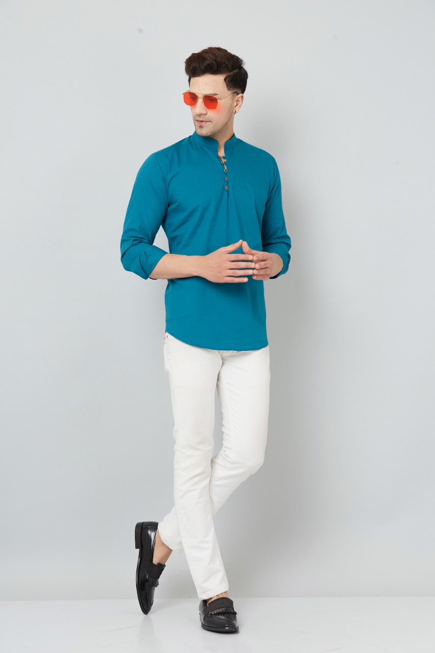 Louis Monarch Men Solid Airforce Pure Cotton Straight Short Kurta