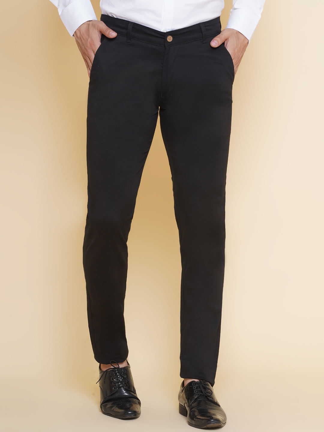 Louis Monarch Men Regular Fit Black Pure Cotton Trousers