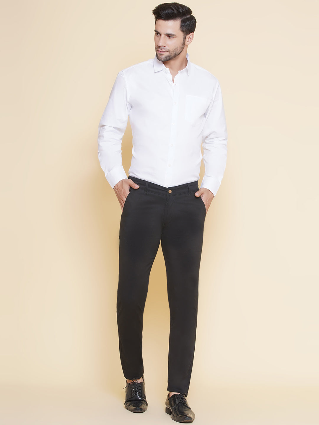 Louis Monarch Men Regular Fit Black Pure Cotton Trousers