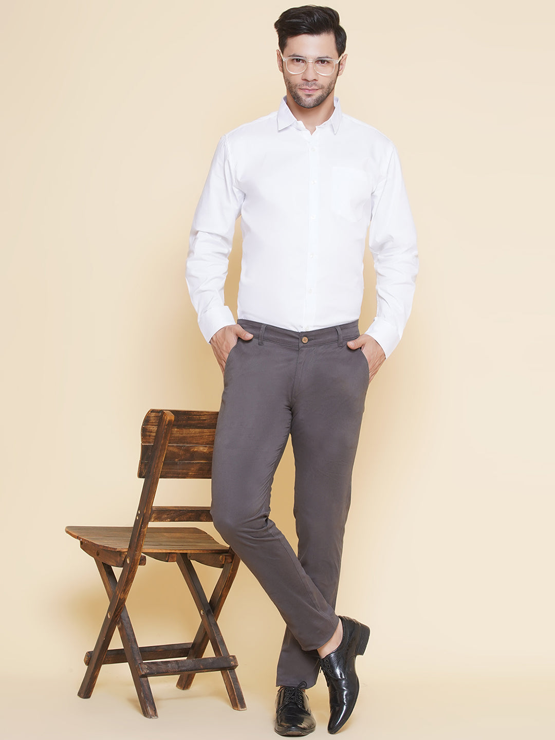 Louis Monarch Men Regular Fit Charcoal Pure Cotton Trousers