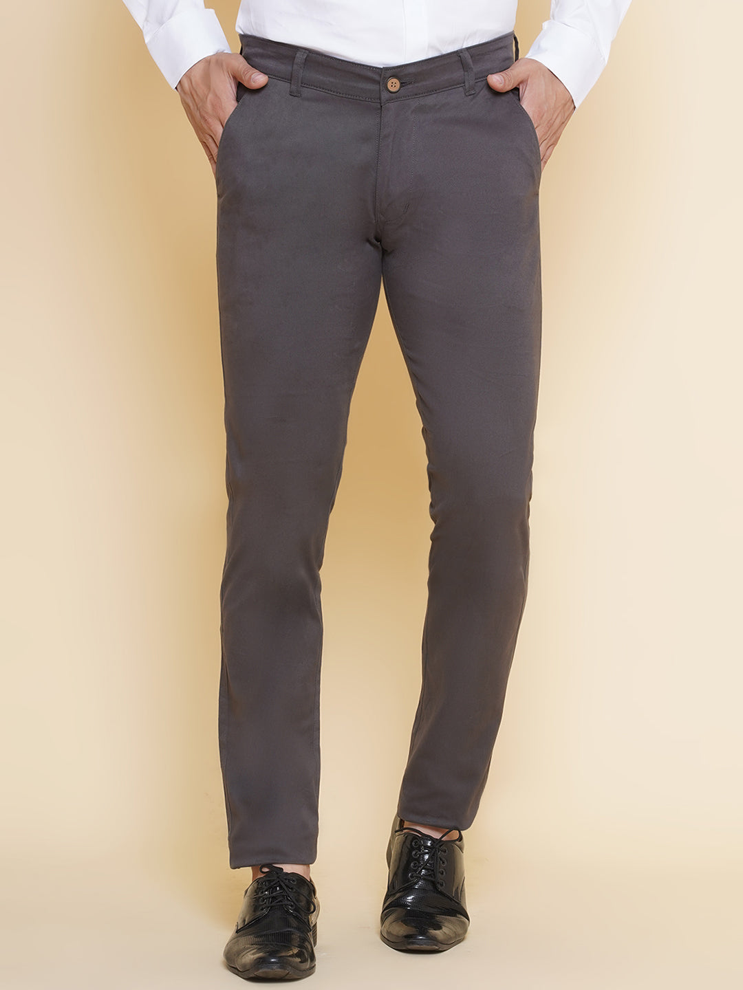 Louis Monarch Men Regular Fit Charcoal Pure Cotton Trousers