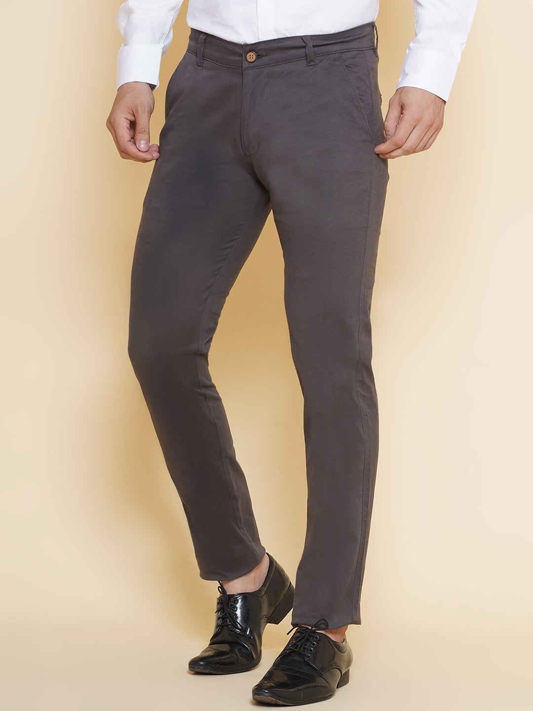 Louis Monarch Men Regular Fit Charcoal Pure Cotton Trousers