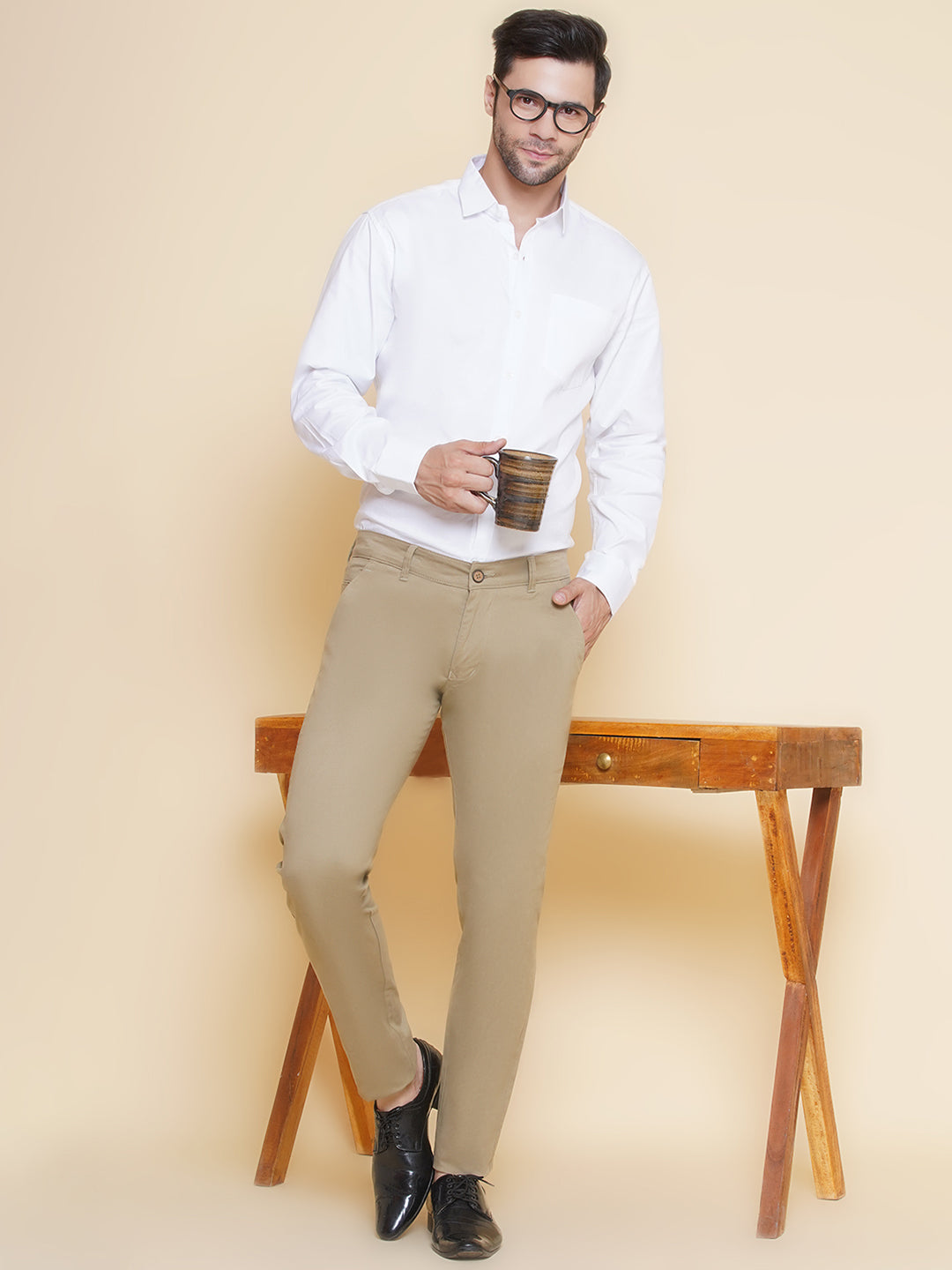 Louis Monarch Men Regular Fit Chiku Pure Cotton Trousers