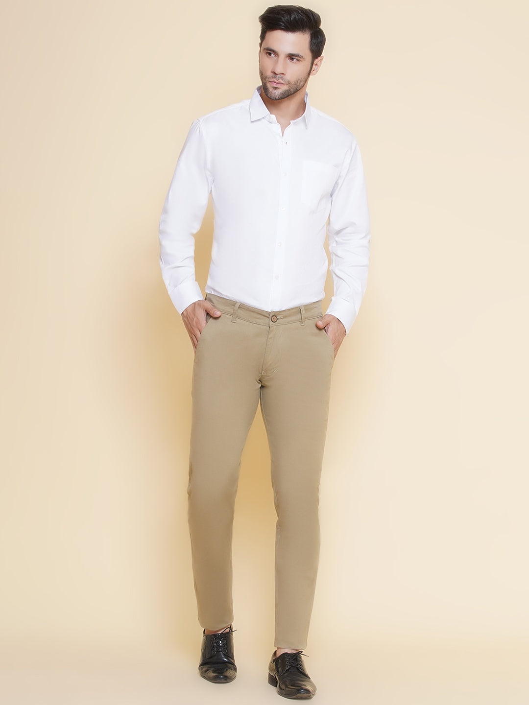 Louis Monarch Men Regular Fit Chiku Pure Cotton Trousers