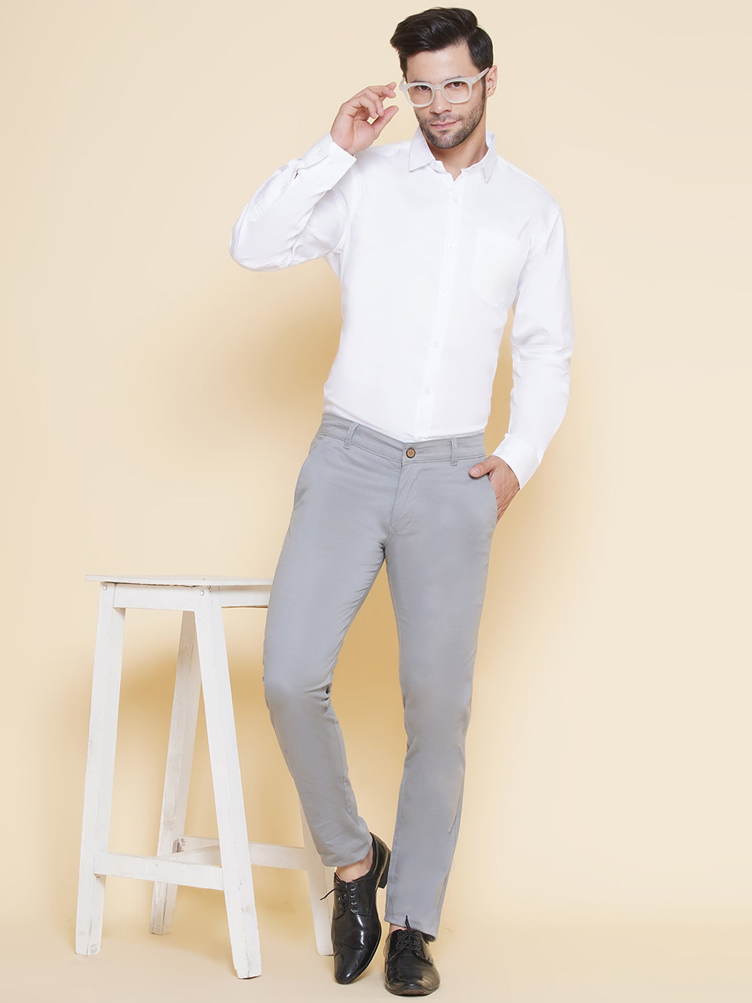 Louis Monarch Men Regular Fit Grey Pure Cotton Trousers