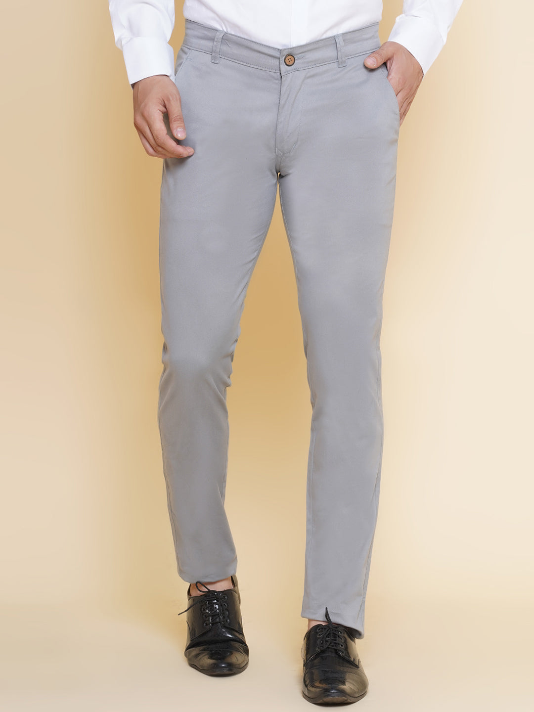 Louis Monarch Men Regular Fit Grey Pure Cotton Trousers