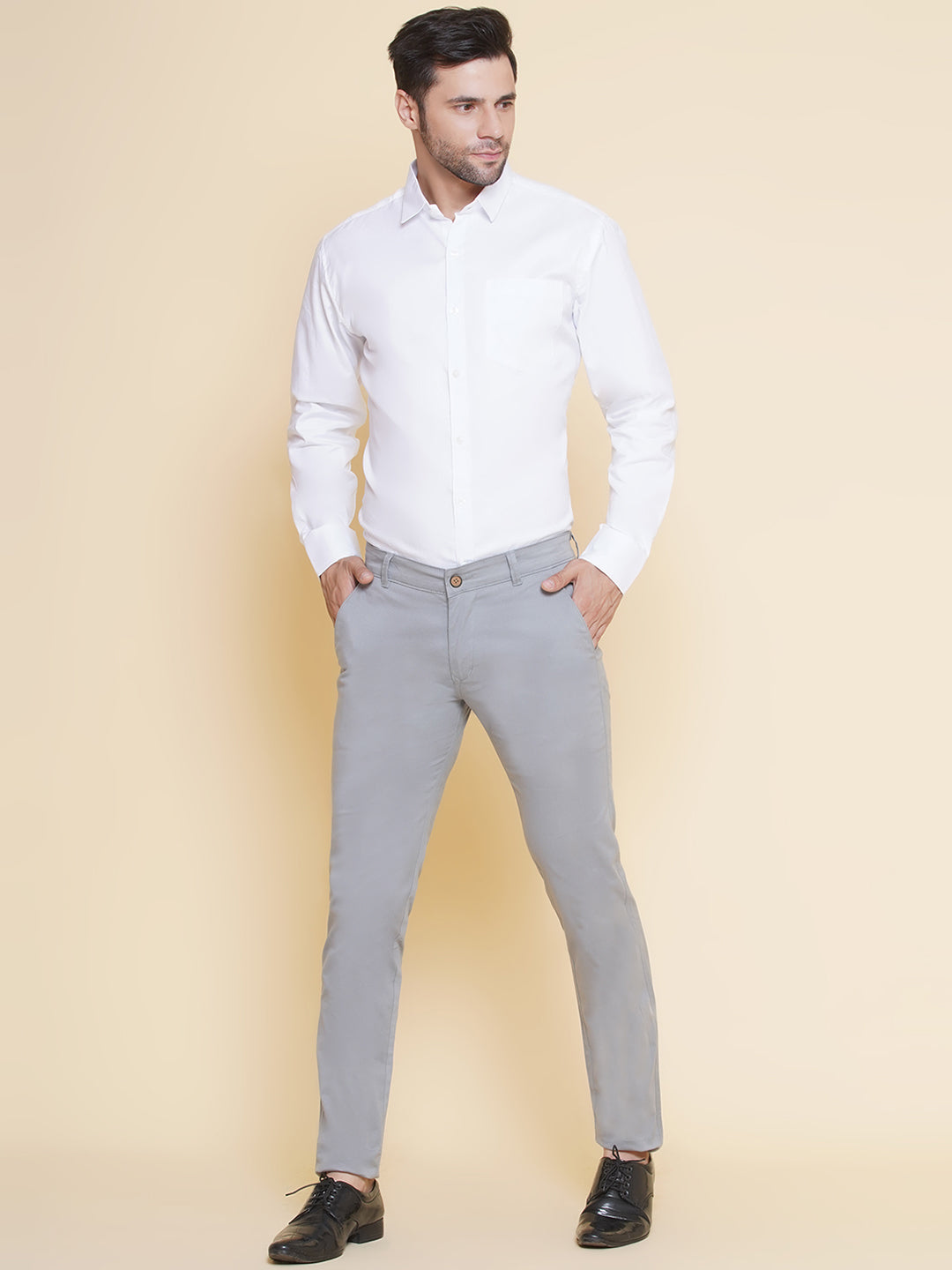 Louis Monarch Men Regular Fit Grey Pure Cotton Trousers