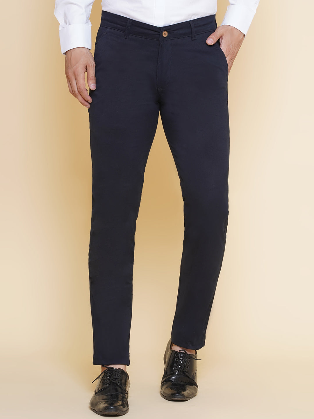Louis Monarch Men Regular Fit Navy Pure Cotton Trousers