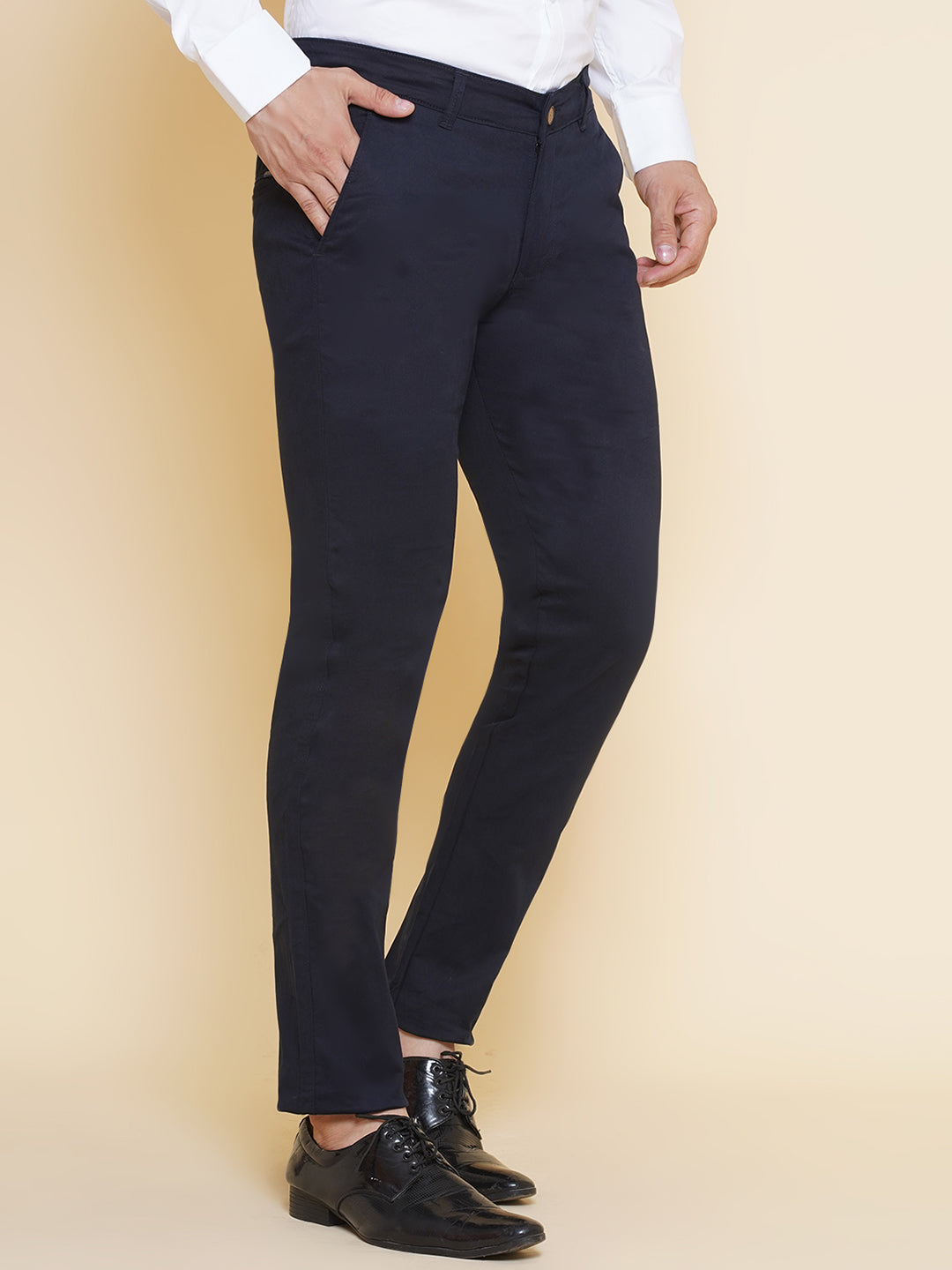Louis Monarch Men Regular Fit Navy Pure Cotton Trousers