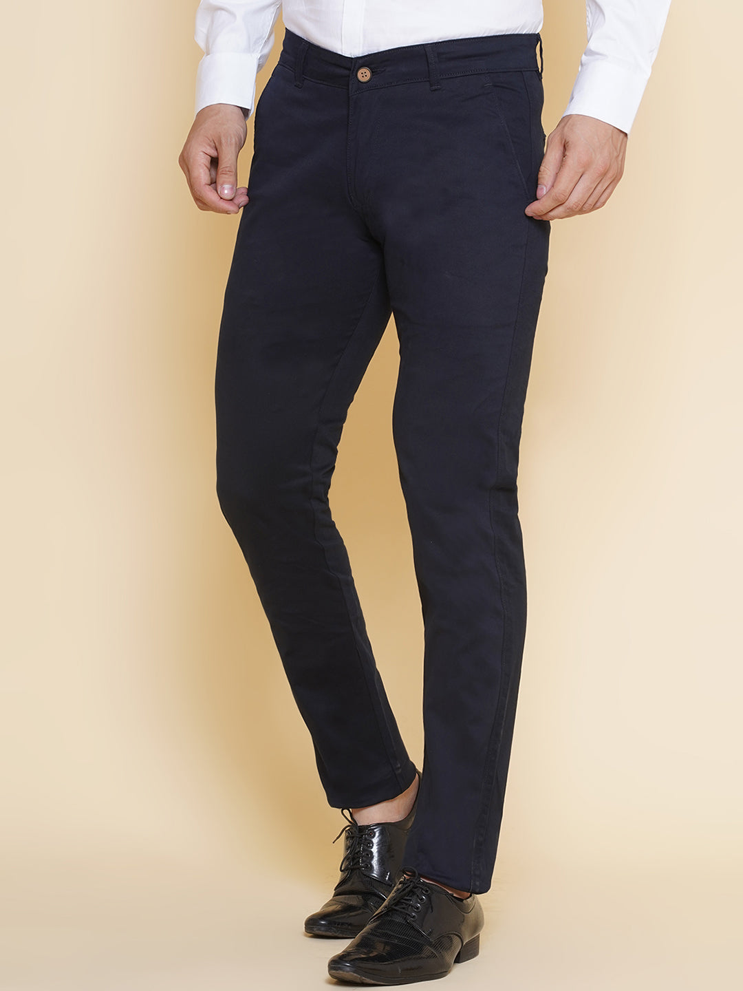 Louis Monarch Men Regular Fit Navy Pure Cotton Trousers