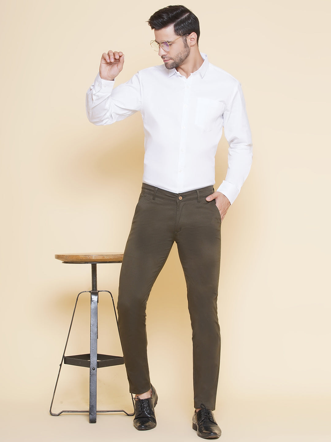 Louis Monarch Men Regular Fit Olive Pure Cotton Trousers