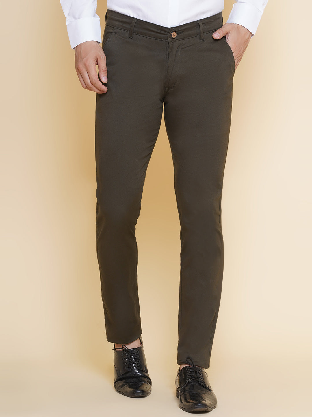 Louis Monarch Men Regular Fit Olive Pure Cotton Trousers