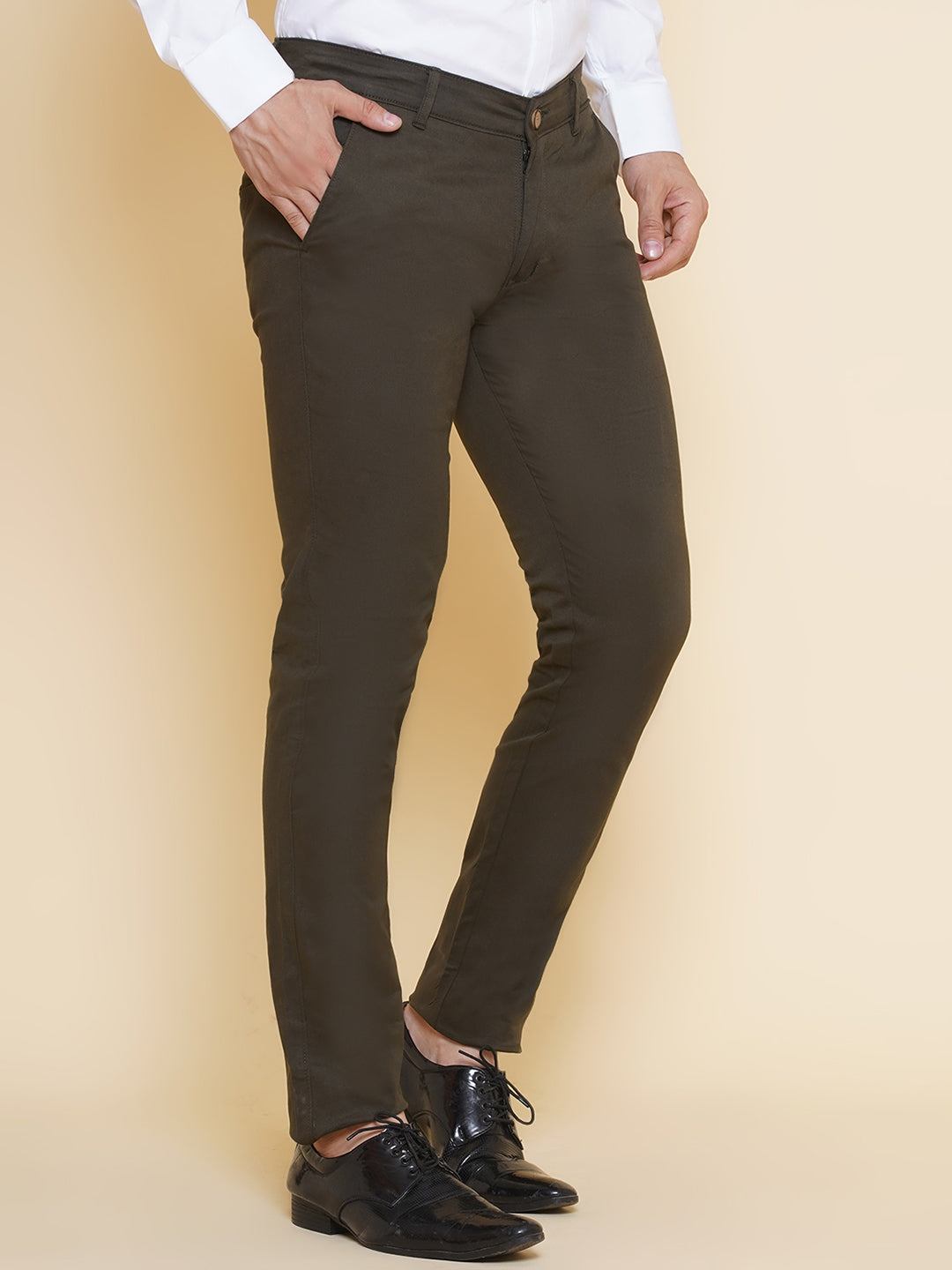 Louis Monarch Men Regular Fit Olive Pure Cotton Trousers