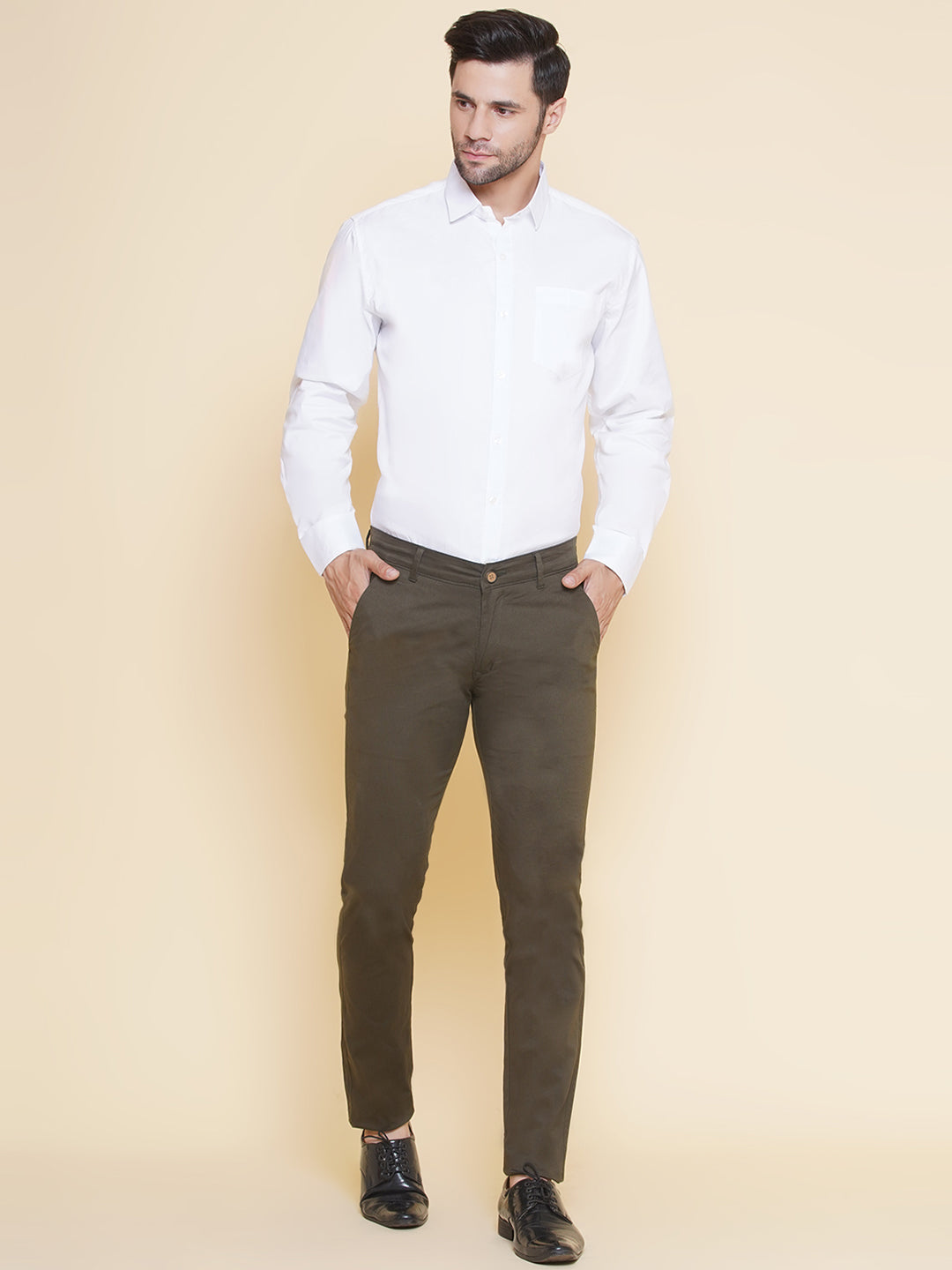 Louis Monarch Men Regular Fit Olive Pure Cotton Trousers