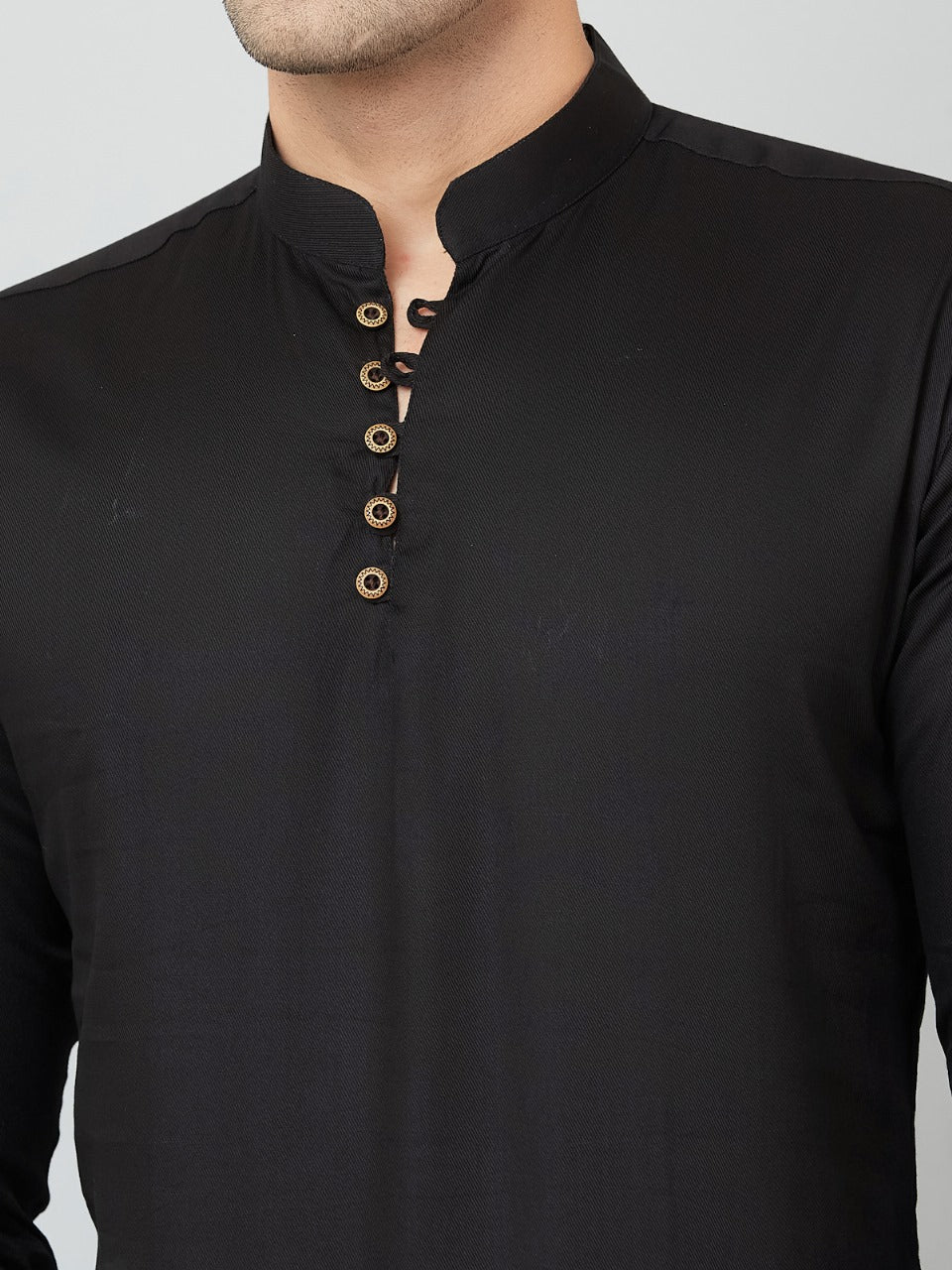 Louis Monarch Men Solid Black Pure Cotton Straight Short Kurta