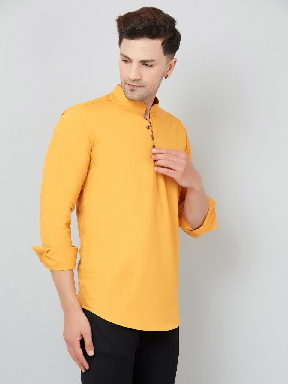 Louis Monarch Men Solid Yellow Pure Cotton Straight Short Kurta