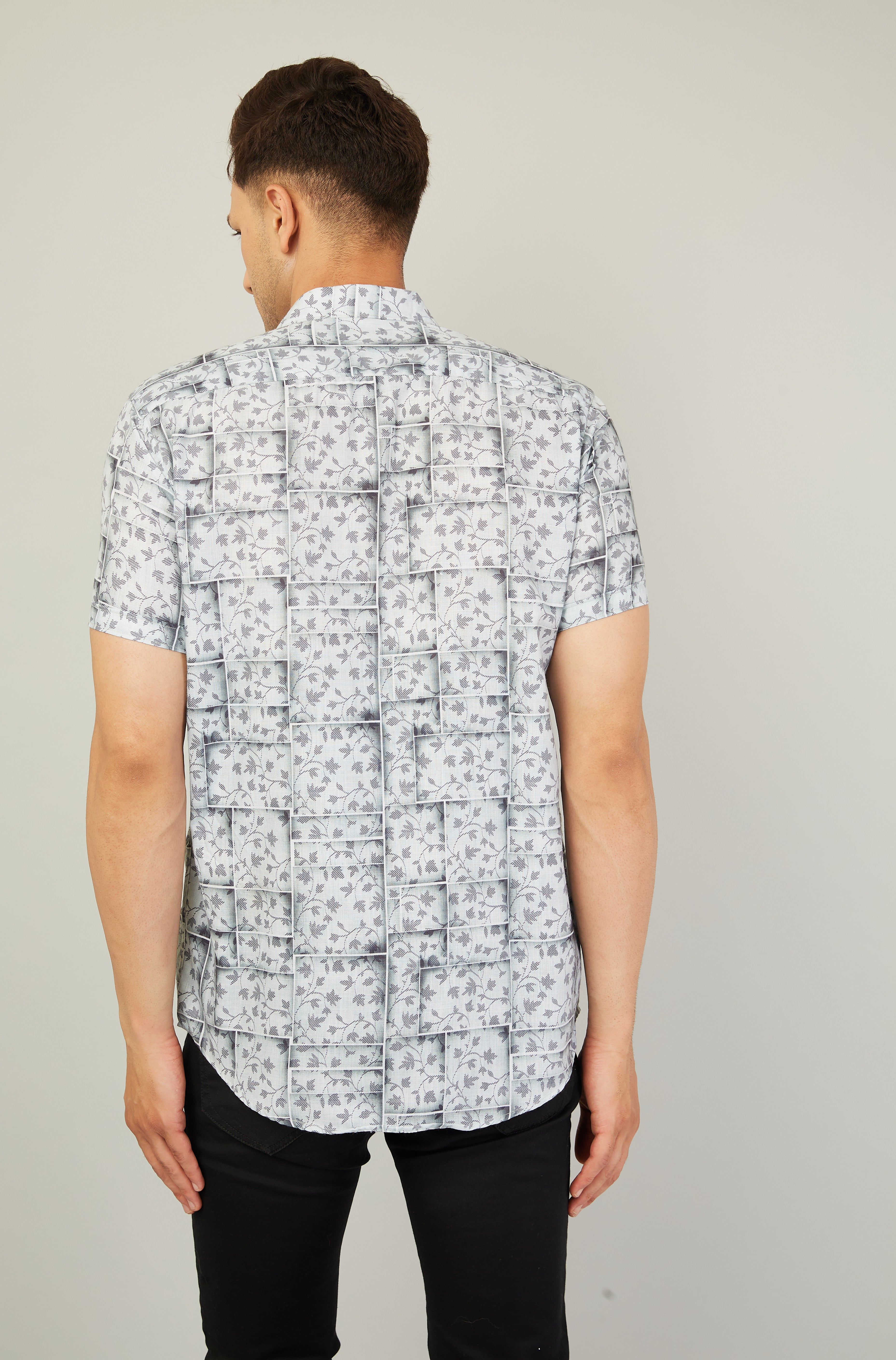 Louis Monarch Men Regular Fit White Printed Spread Collar Casual Half Shirt