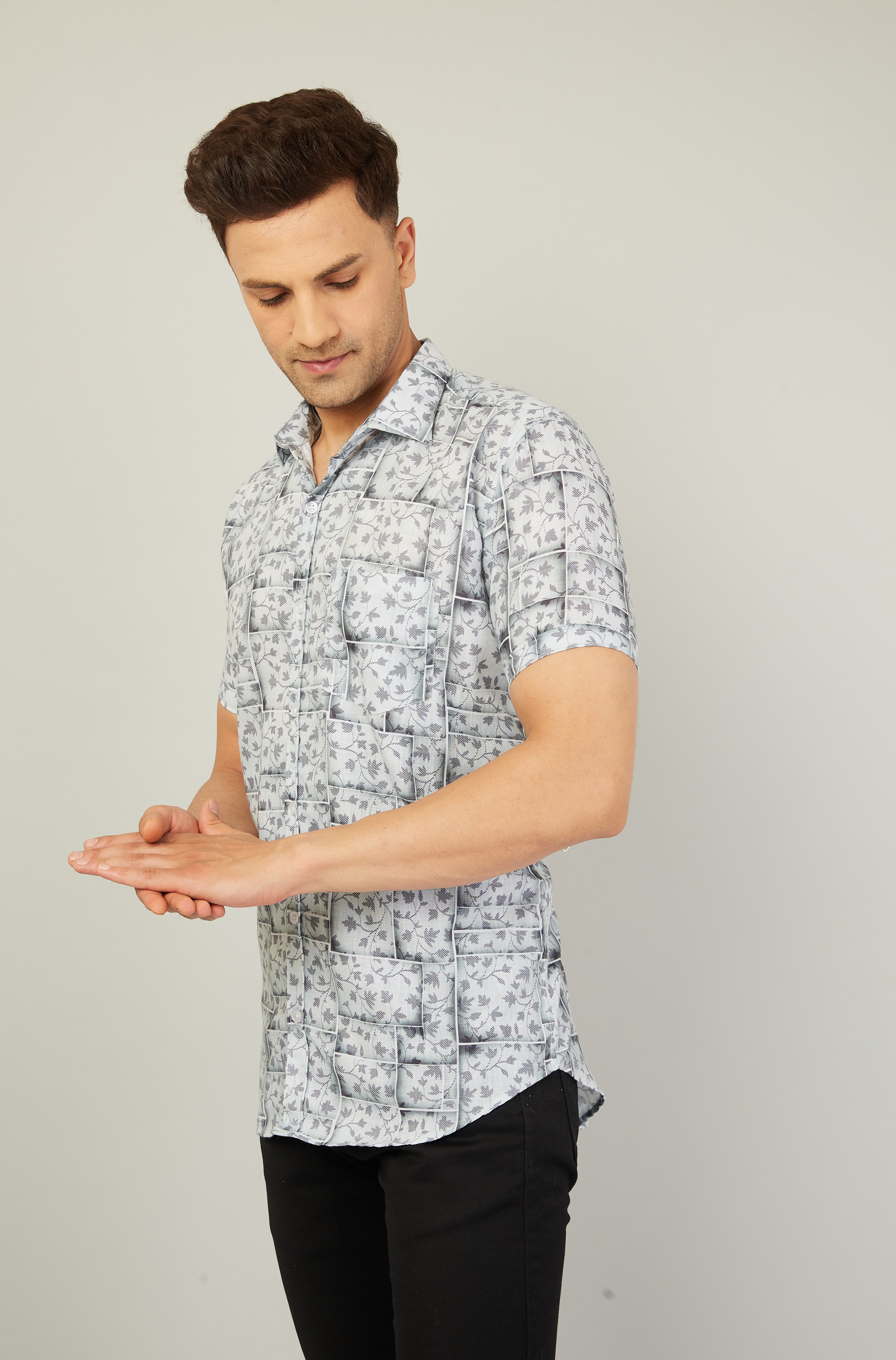 Louis Monarch Men Regular Fit White Printed Spread Collar Casual Half Shirt