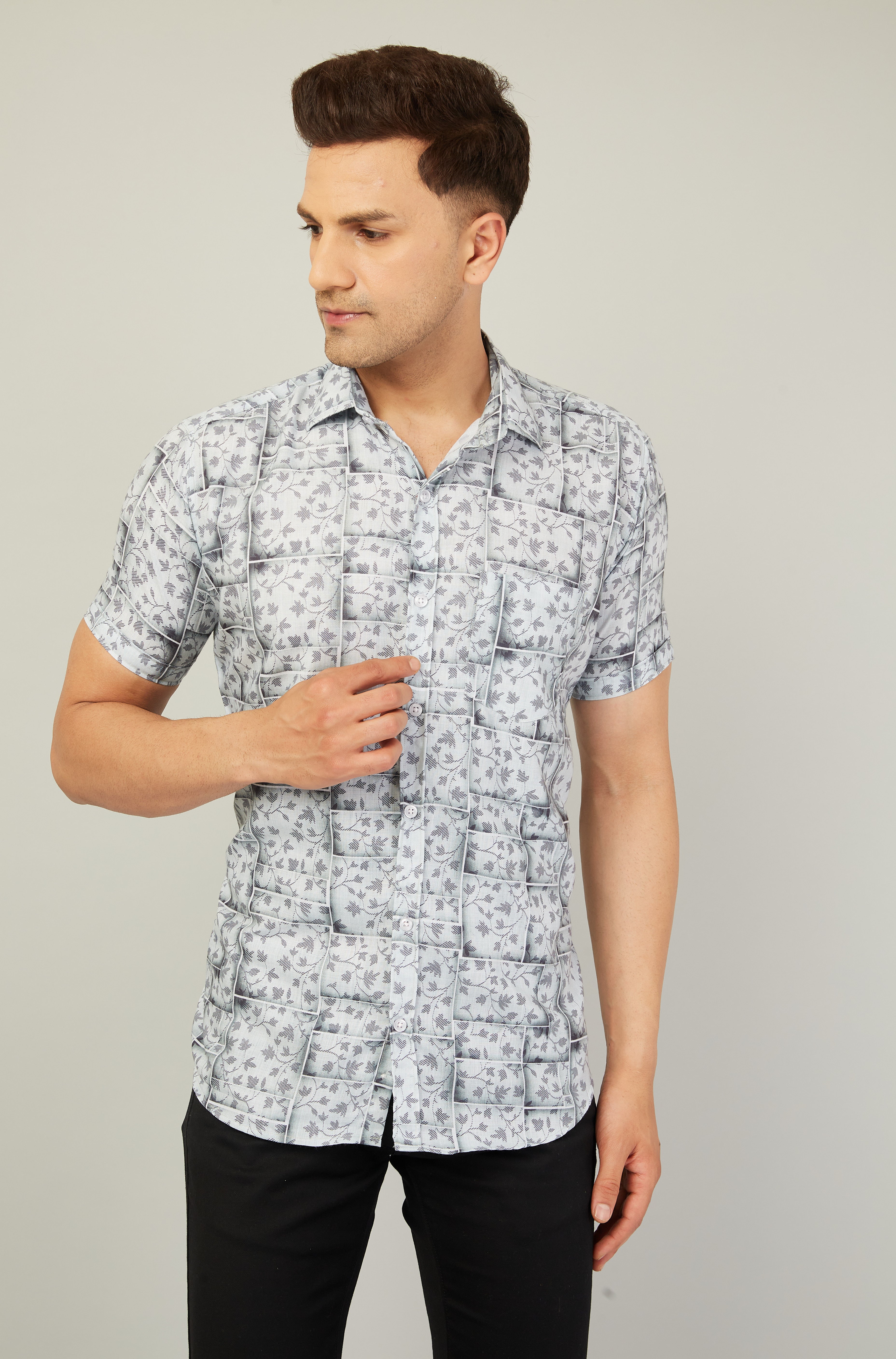 Louis Monarch Men Regular Fit White Printed Spread Collar Casual Half Shirt