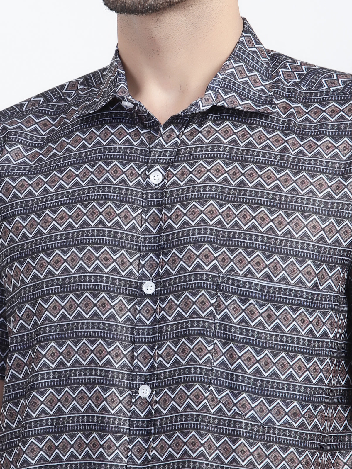 Louis Monarch Men Regular Fit Brown Printed Spread Collar Casual Half Shirt