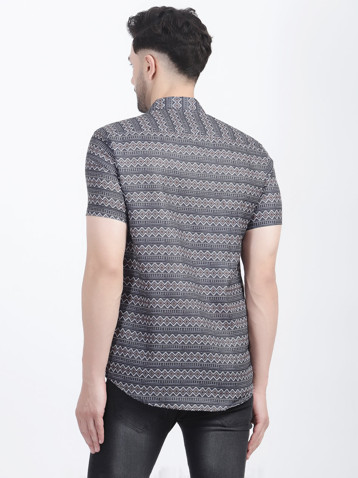 Louis Monarch Men Regular Fit Brown Printed Spread Collar Casual Half Shirt