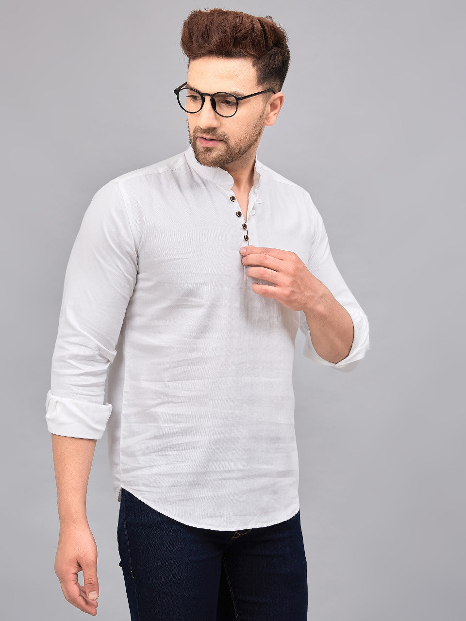 Louis Monarch Men Solid White Pure Cotton Straight Short Kurta