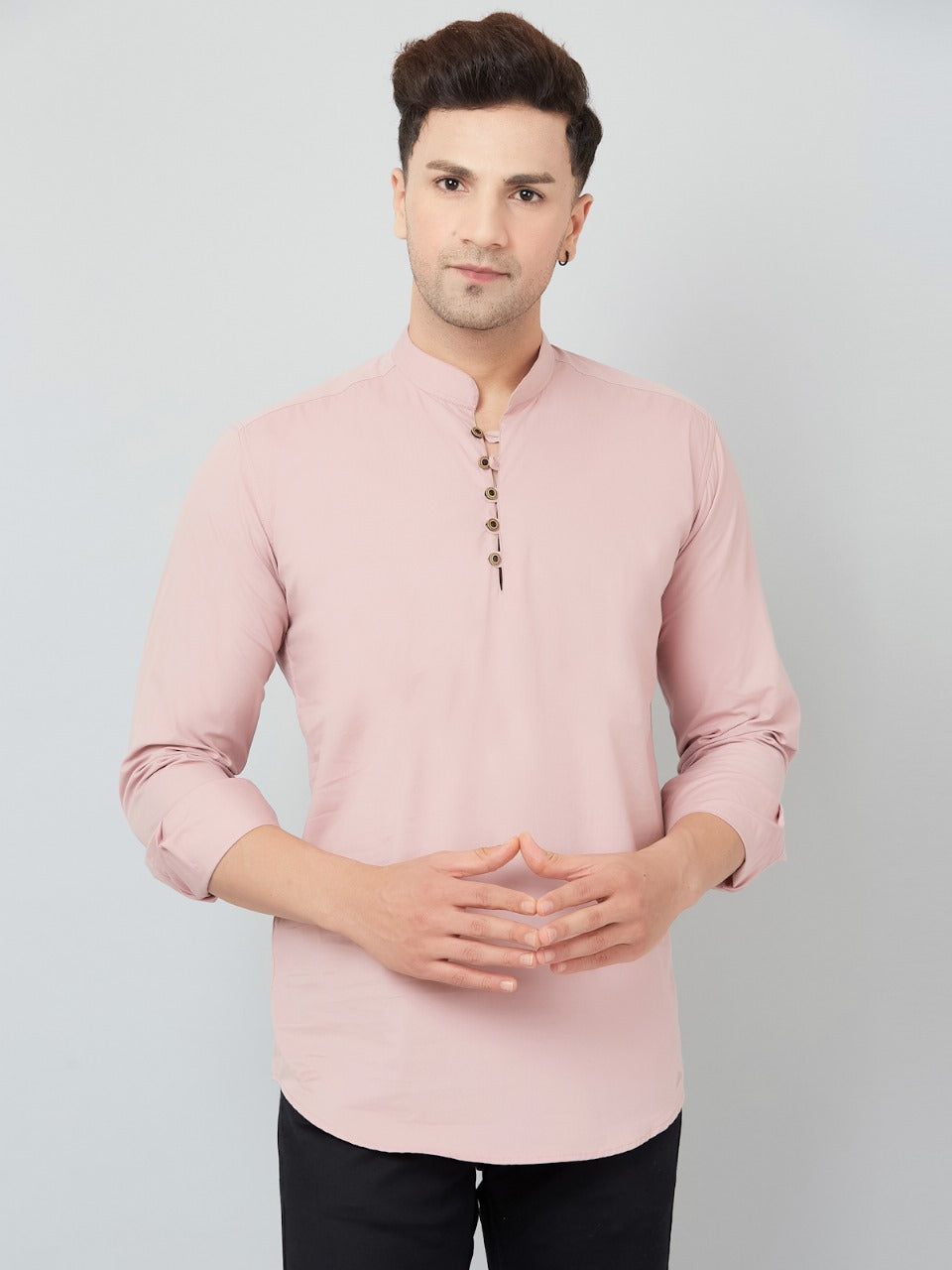 Louis Monarch Men Solid Peach Pure Cotton Straight Short Kurta