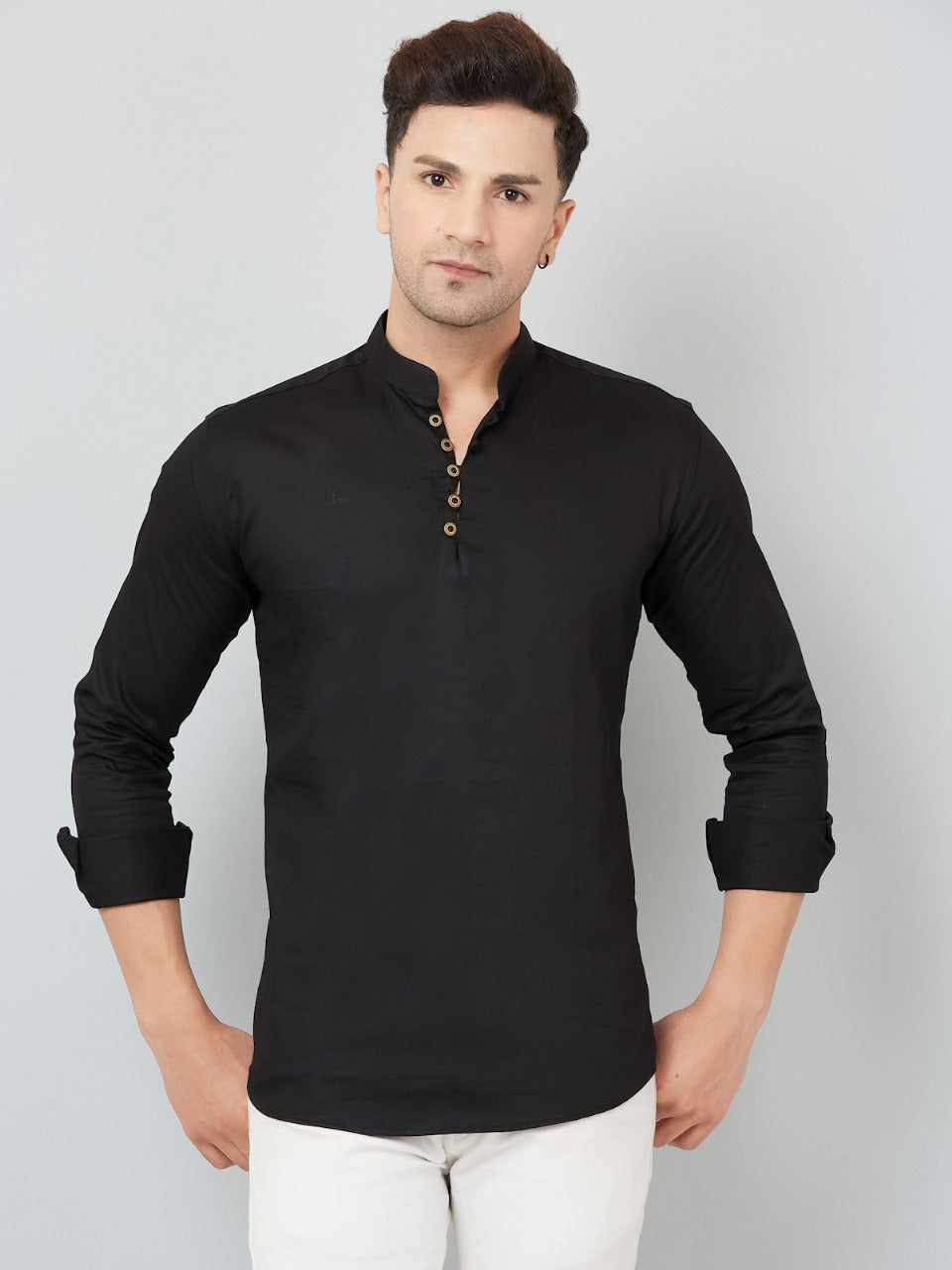Louis Monarch Men Solid Black Pure Cotton Straight Short Kurta