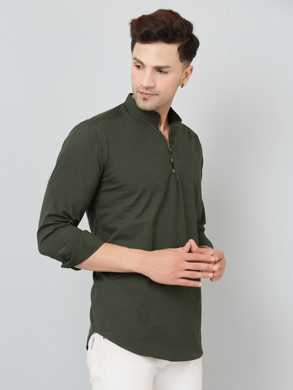Louis Monarch Men Solid Green Pure Cotton Straight Short Kurta
