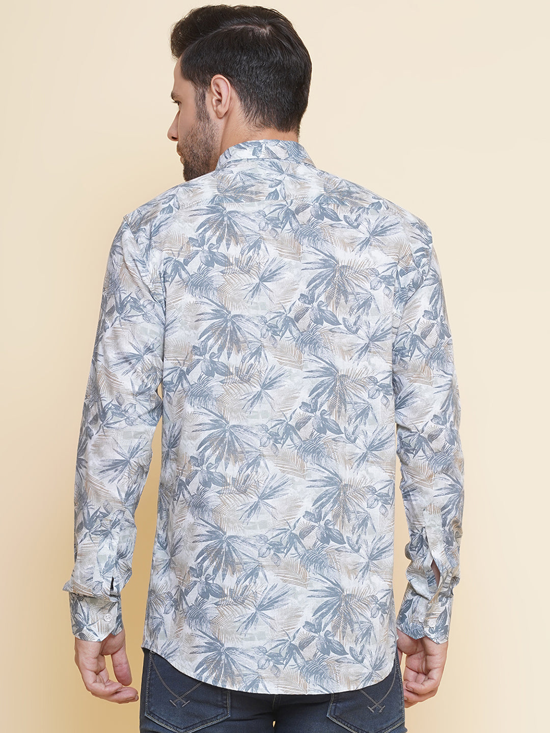 Louis Monarch Men Regular Fit Linen Printed Green Spread Collar Casual Shirt