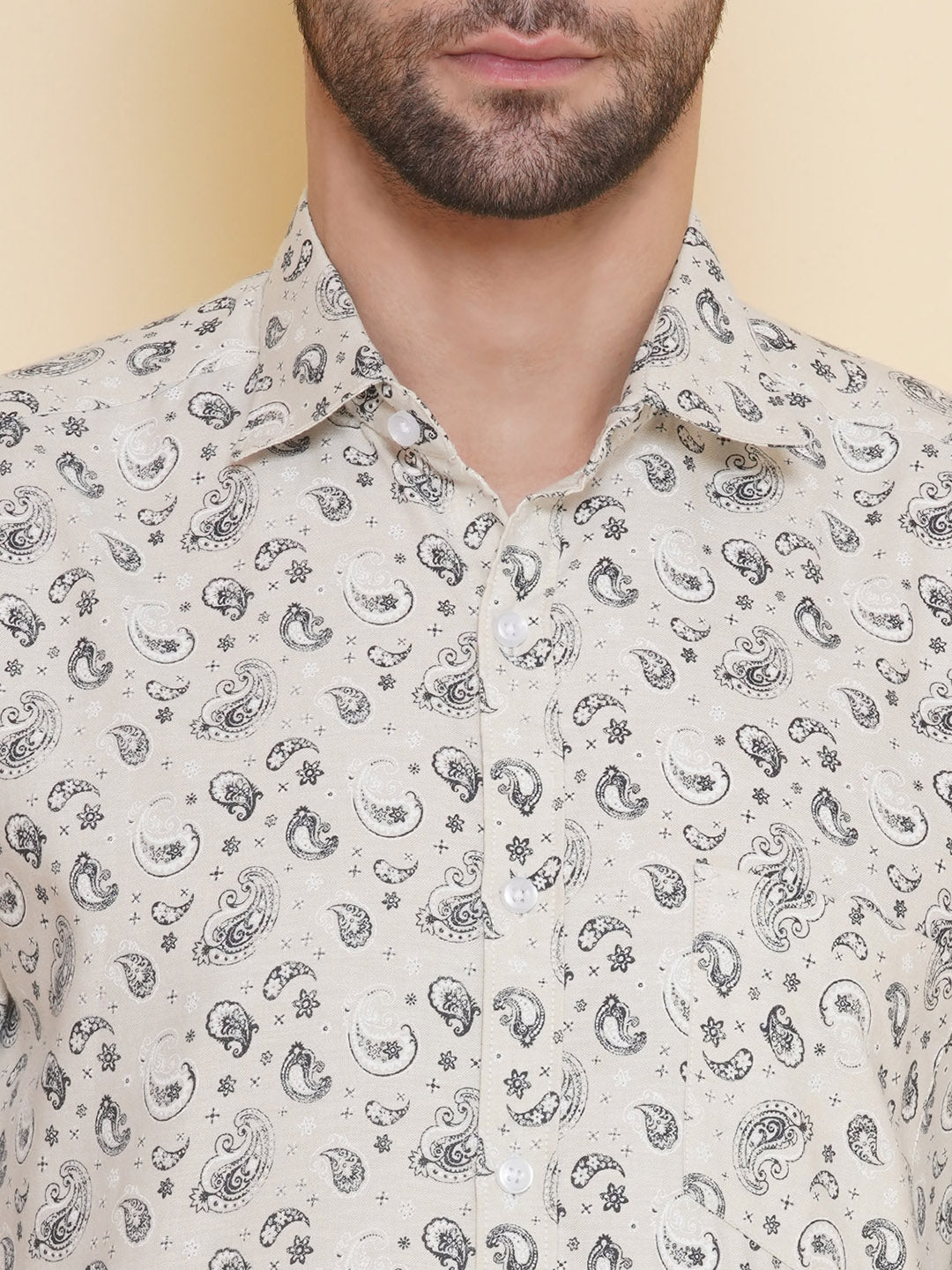 Louis Monarch Men Regular Fit Printed Cream Spread Collar Casual Shirt