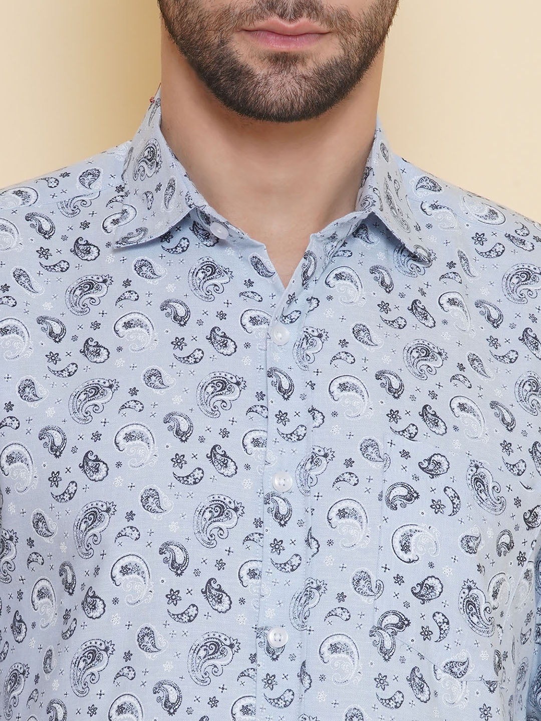 Louis Monarch Men Regular Fit Printed Sky Blue Spread Collar Casual Shirt