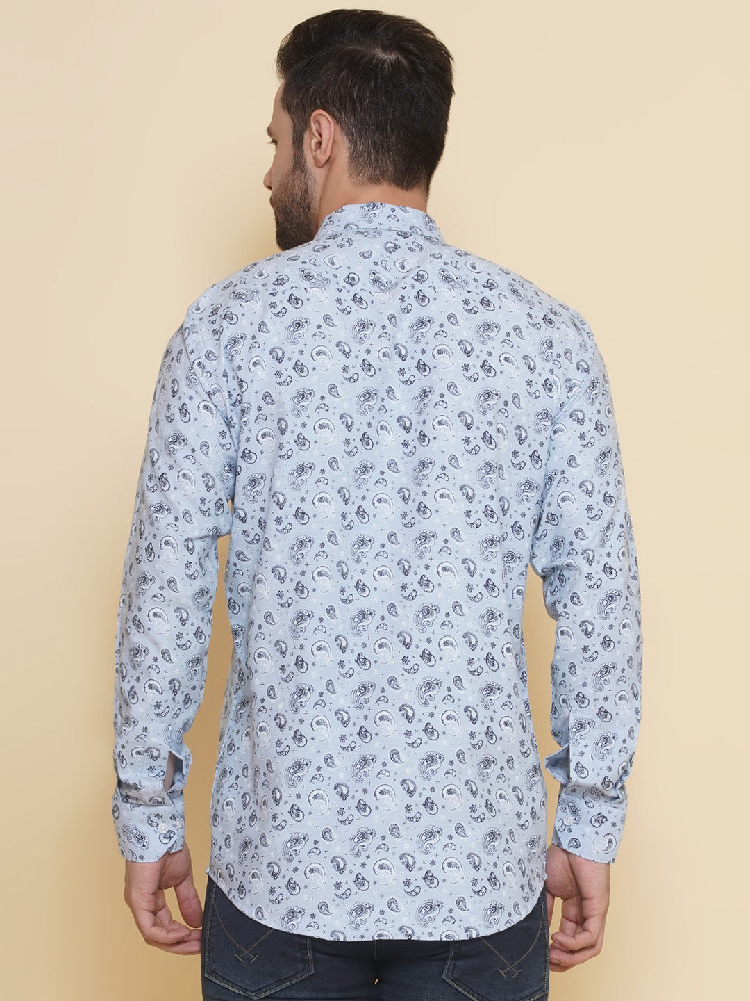 Louis Monarch Men Regular Fit Printed Sky Blue Spread Collar Casual Shirt