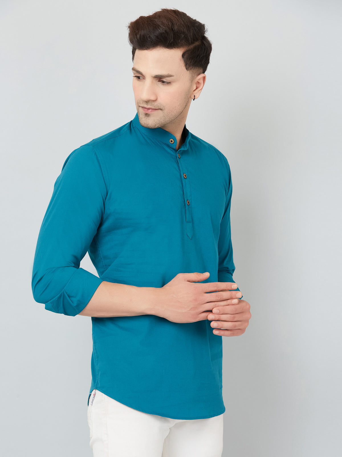 Louis Monarch Men Solid Airforce Pure Cotton Straight Short Kurta