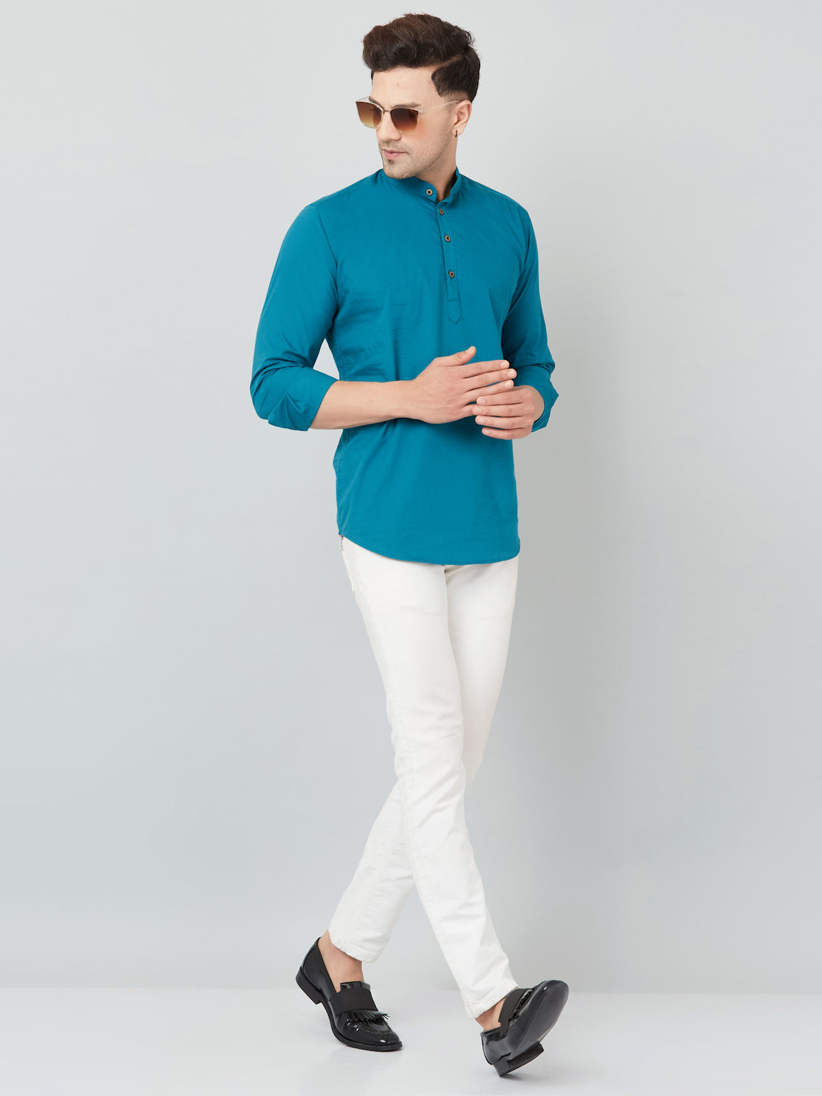 Louis Monarch Men Solid Airforce Pure Cotton Straight Short Kurta